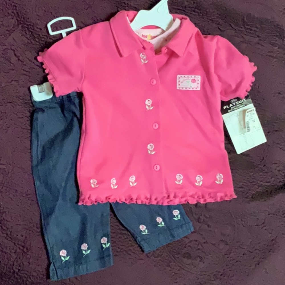 Denim and pink outfit